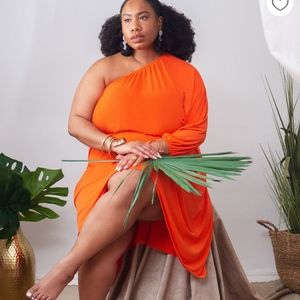 Orange One Sleeve Midi Dress